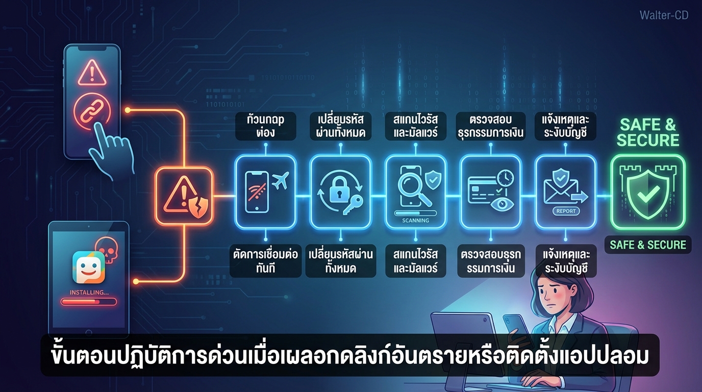 ขั้นตอนปฏิบัติการด่วนเมื่อเผลอกดลิงก์อันตรายหรือติดตั้งแอปปลอม