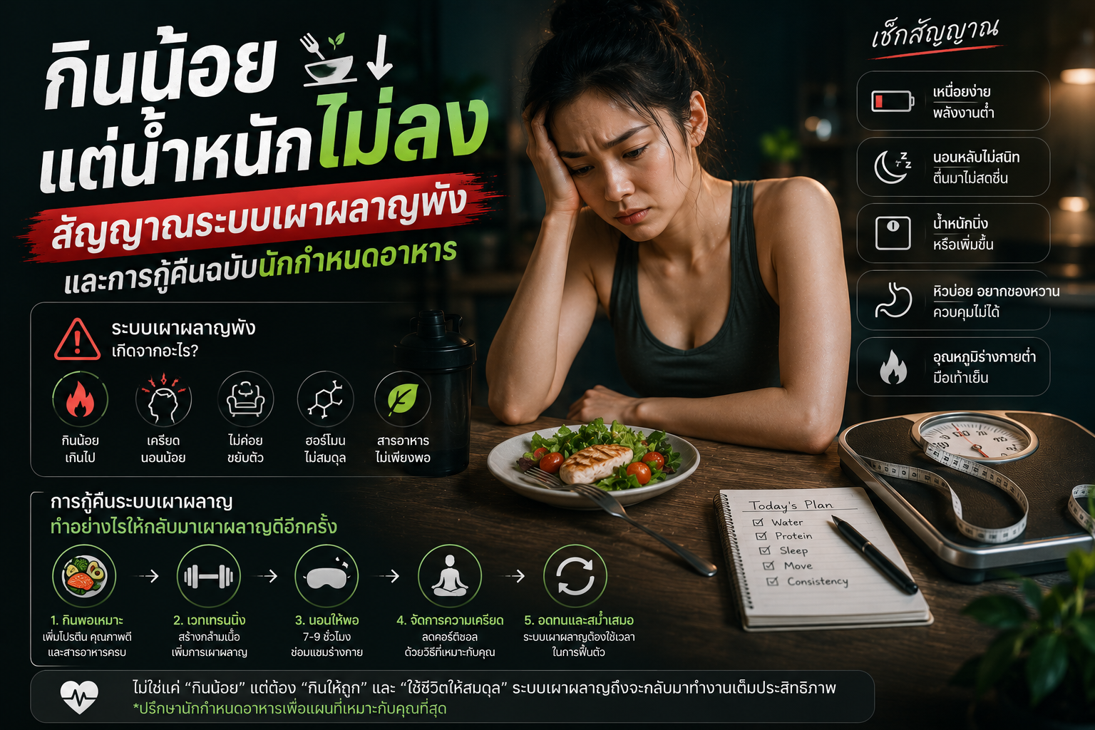 กินน้อยแต่น้ำหนักไม่ลง สัญญาณระบบเผาผลาญพังและการกู้คืนฉบับนักกำหนดอาหาร