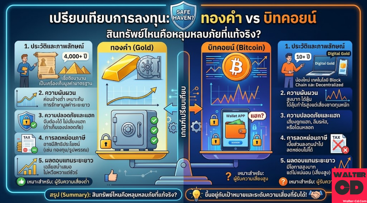 เปรียบเทียบการลงทุนทองคำและบิทคอยน์ สินทรัพย์ไหนคือหลุมหลบภัยที่แท้จริง